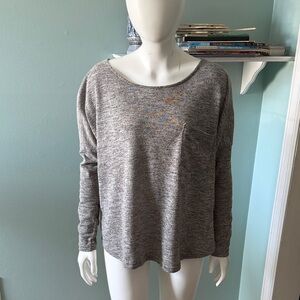 Women's Heathered Gray Long-Sleeve Scoop Neck Top with lace up back